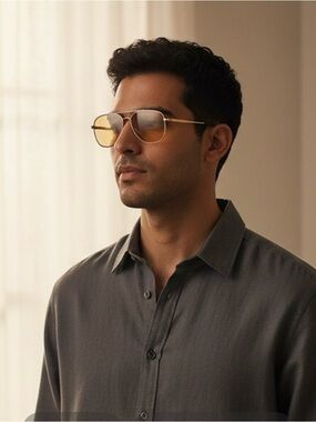 Gres Titanium Aviator Sunglasses Gold Frame Japan Amber Lens Vintage